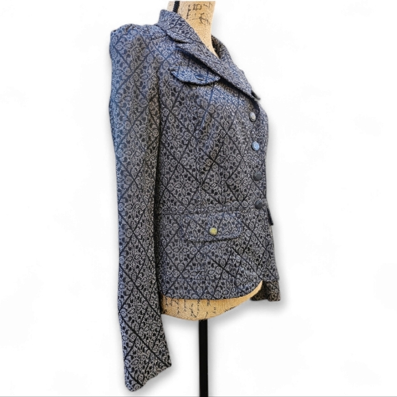 Ann Taylor Loft Black/Gray Floral Design Diamond Trellis Jacket, Size 2 - Picture 3 of 6